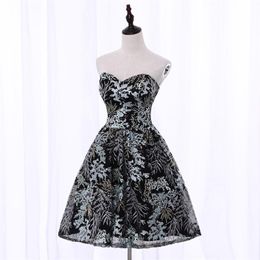 Vintage Strapless Sweetheart Short Lace Homecoming Dress A-line Black Sweet 16 Homecoming Gowns Sleeveless Knee Length Zipper Ev224S