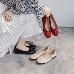 Dress Shoes soft bottom flat shoes woman square toe elastic slip on loafers solid Colour comfy foldable flats female ballerina shoes mules L230724