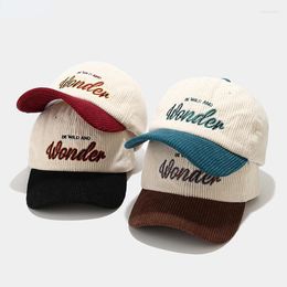 Ball Caps Vintage Letter Embroidered Corduroy Baseball Cap Candy Colour Warm Winter Hats For Men Women Fresh Hip Hop Face