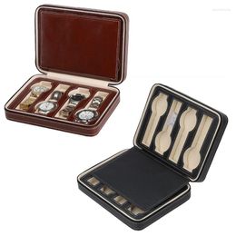 Watch Boxes 8 Double Girds Portable Storage Box Organizer PU Leather Case With Zipper Classic Style Multifunctional Display