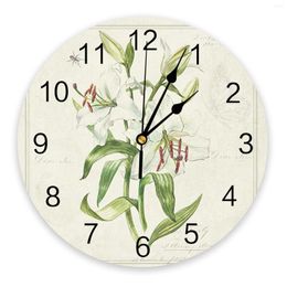 Wall Clocks Vintage Country Plants Lilies Bedroom Clock Large Modern Kitchen Dinning Round Living Room Watch Home Decor