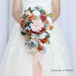 Decorative Flowers Bouquet Handmade Wedding Decoration Combo For Forest-Theme Romantic Champagne Rose Bouquets Bridal