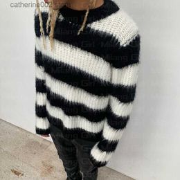 Men's Sweaters vintage sweater women cute pullover Y2K Harajuku graphics knitted ugly sweater men horizontal stripes black red gothic punk rock T230724