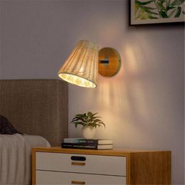 Wall Lamp Rattan Light Sconce Bohemian Shade Angle Adjustable Bedside Lighting Decorative For Porch Corridor Aisle Bathroom
