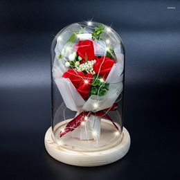 Decorative Flowers Galaxy Rose Flashing Flower In Flask Glass Dome For Home Dec Valentine's Mother's Day Birthday Gift Wedding Decoration