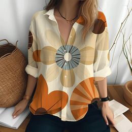 Women's Blouses Fashionable Temperament Lapel Long -sleeved Shirt Outdoor Shopping Comfortable Casual Autumn 3D Printed