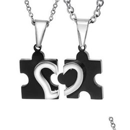 Pendant Necklaces Titanium Steel Love Combining Puzzle Heart For Couple Lovers Black Necklace Jewelry Drop Delivery Pendants Dh93F