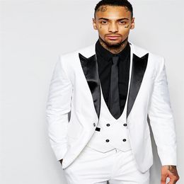 New Arrivals One Button White Groom Tuxedos Peak Lapel Groomsmen Man Suits Mens Wedding Suits Jacket Pants Vest Tie H485292r