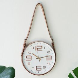 Wall Clocks Practical Multi-occasional Convenient Alarm Clock Nordic Movement Glass Home Decor Paux Leather Belt Hanging Bell