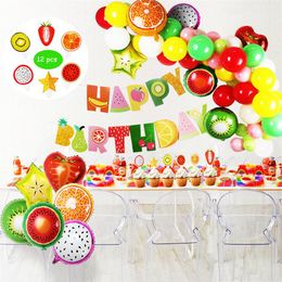 Tutti Frutti Party Decorations Set for Kid Happy Birthday Banner Fruit Foil Balloons Party Hawaiian Party Decoration Baby Shower T209m