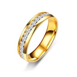 Stainless Steel Crystal Wedding Ring for Women Men Top Quality Gold Plated Rings Party Gift Jewellery Gold Silver Black Color254A