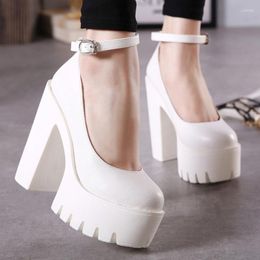 Dress Shoes Women's High Heels Fashion Round Toe Chunky Heel Mary Jane Platform Waterproof Buckle Casual Sapato Salto Alto