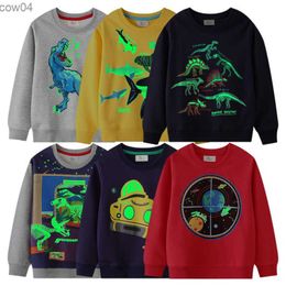 2023 Autumn New Fashion Children Hoodies Luminous Dinosaurs Shark Cartoon Long Sleeve Boys Sweatshirt Jumper Top Kids Clothes L230625