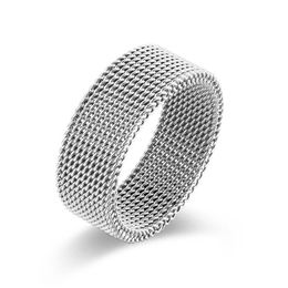 Band Rings 8Mm Fashion Black Sier Uni Mesh Stainless Steel Ring Circle Woven Women Men Friends Gift Drop Delivery Jewellery