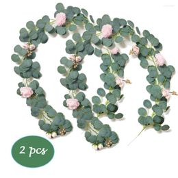 Decorative Flowers 2 Pcs Faux Plant Eucalyptus Vine Garland With Peony Belt Golden Balls Rosebuds For Arch Wedding Party Event Hanging