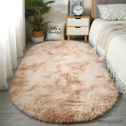 Carpets Oval Carpet Home Living Room Bedroom Carpet Large Size Rugs Plush Fluffy Carpet Home Decor Bedside Thickened Tie Dye Carpet R230725