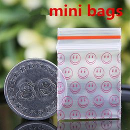 Red Smile Mini Miniature Zip Lock Grip Plastic Packaging Bags Food Candy Jewelry Resealable Thick PE Self Sealing Small Package St2577