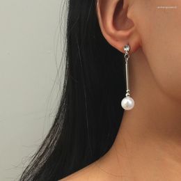 Stud Earrings Korean Elegant Long Pearl Pendant Fashion Lady Wedding Silver Color Charming Women Jewelry Gift
