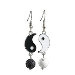 Dangle Chandelier Vintage Women Asymmetric Geometry Earrings Simple Design Gossip Tai Chi Yin Yang White Black Friendship Couple Pendants