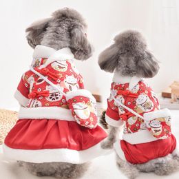 Dog Apparel Chinese Tradition Pet Couple Jumpsuit And Dress Girl Boy Winter Year Red Outfit Holiday Party Costumes S 3XL Pugs