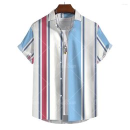 Men's Casual Shirts Simple Hawaiian Shirt Striped Print Clothing Summer Short Sleeved Beach Party Sweatshirt Oversized-Shirts 5xl