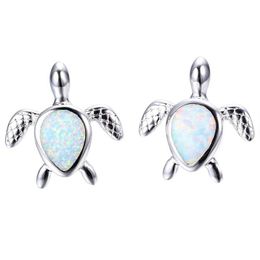 Stud Cute Sea Turtle Creative Lovely Animal Imitation Fire Opal Ear Earring For Women Girl Trendy Jewellery Gift Drop Delivery Earrings Dhzgb