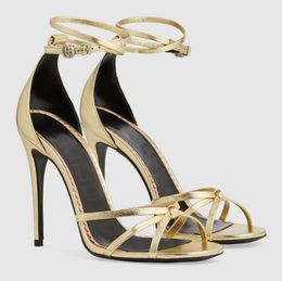 Italy Design Women Strappy Sandals Shoes Patent Leather High Heel Gold Black Red Pumps Party Wedding Gladiator Sandalias With Box.EU35-43