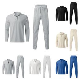 Men's Tracksuits Men Long Sleeve 2 Piece Turndown Sports Suit Slim Fit Casual Jogging Sweat Workout Set Sportswear