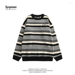 Men's Sweaters Autumn Ins Sweater Round Neck Long Sleeve Knit Men And Women Wearing Striped