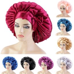 Large Satin Bonnet Silk Night Sleeping Cap Chemo With Bowknot for Women Hijab Hair Care Turban Head Wrap Cover Hair Accessories