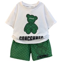 Clothing Sets Baby Girl Boy Clothes Summer Children Bear Print Top and Bottom Set Short Sleeve Tshirts Shorts Suit Kids Tracksuits Loungewear 230721