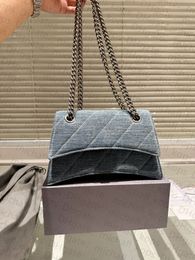 Fashionable denim bag mirror quality 1:1 twill inner leather women hourglass shoulder bag chain designer bags luxury B letter bag