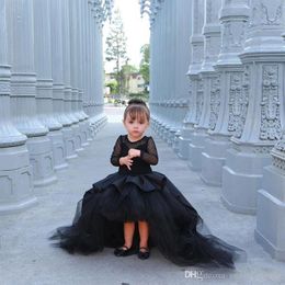 Black Flower Girls Dresses High Low cute Princess Girls Pageant Dresses For Toddler Birthday Party Gown178C