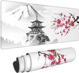 Japanese Cherry Blossom Pavilion Mount Fuji Mouse Pad Mousepad Accessories Huge Extended XL Stitched Edge Rubber Sole 31.5X11.8