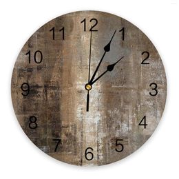 Wall Clocks Oil Painting Abstract Geometric Brown Large Clock Dinning Restaurant Cafe Decor Round Silent Home Decoration