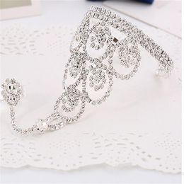 New Fashion White Diamond Hand Chian Jewelry Silver Chain Women Bride Silver Charm Bridal Accessories Wedding Hand Bracelets Weddi294D