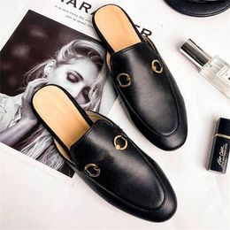 Designer Mules Slipper Women Loafers Genuine Leather Sandals Ggity Half Dag Metal Chain Slides Ladies Casual Mules Flats