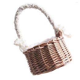 Decorative Flowers Basket Flower Wicker Woven Handle Girlcandy Baskets Lace Rattan Wedding Hamper Withgift Egg Easter Picnic Fruit Bouquet