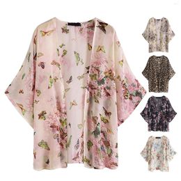 Women's Blouses 2023 Summer Fashion Women Ladies Floral Beach Kimono Blouse Chiffon Cardigan Shawl Bikini Cover Up Beachwear Kaftan Short