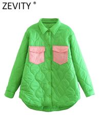 Women's Jackets Zevity Women Fashion Candy Color Pockets Patch Casual Jacket Coat Female Long Sleeve Quilting Cotton Outerwear Chic Tops CT2394 L230724