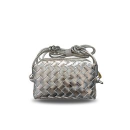 Designer's Street Style Choice: Square Woven Cloud Bag - Genuine Leather, Korean Style, Fashionable Hand Carry, Shoulder or Crossbody Bag for Women, Pillow Shape sliver