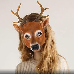 Cosplay Animal Good Luck Elk Deer Head Horn Funny Halloween Mask Christmas Full Face Carnival Themed Prom Party Costume Props