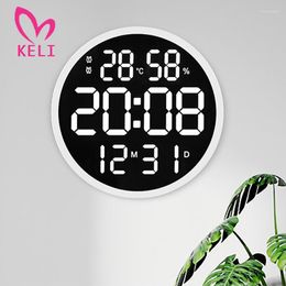 Wall Clocks 12inch LED Large Number Clock Digital Temperature And Humidity Electronic Modern Design Decoration Home Office Decor