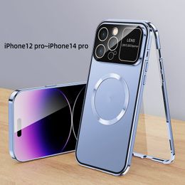 Luxury Metal Aluminium Alloy Magnet Case For iPhone 15 12 13 14 Pro Max 360°Full Screen Lens HD Glass Adsorption Len Protection Cover