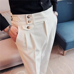 Men's Pants British Gentlemen's Solid Colour Business Casual Set High Waist Button Formal Quality Slim Fit