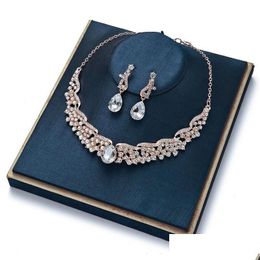 Wedding Jewelry Sets Fashion Rhinestone Crystal Faux Pearl Necklaceaddearring For Bride Bridal Drop Delivery Dhecb