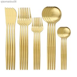 20Pcs Dinnerware Set Black Gold Tableware Matte Knife Spoon Fork Cutlery Set Stainless Steel Kitchen Silverware Flatware Set L230704