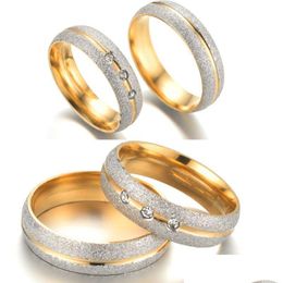 Couple Rings Fashion 6-12 Titanium Steel Gold Ring Frosted Pattern Mens Womens Engagement Jewelry Gift 6Mm Drop Delivery