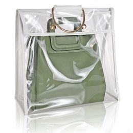 Waterproof And Dustproof PVC Transparent Plastic Storage Dust Bag Jelly Handbag With Handle Wardrobe Hook Holder Purse Organizer2870