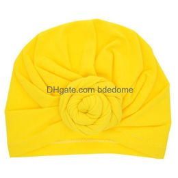 Other Update Baby Knot Turban Rose Hat Volume Flower Solid Colour Ear Muffs Bonnet Caps Beanie Children Hats Hair Accessories Drop Deli Dhhmw